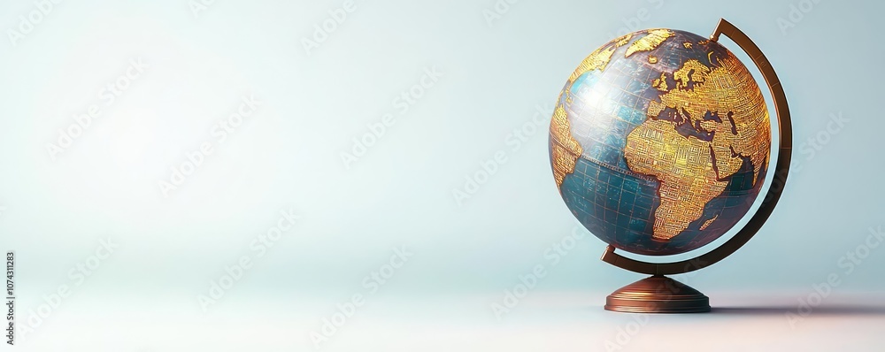 Poster a detailed globe showcasing the continents and oceans on a soft background.