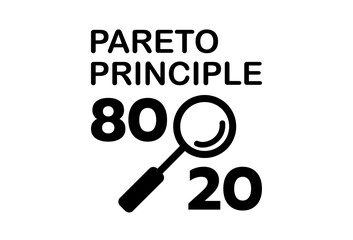 The Pareto Principle, also as the 80 20 rule text icon diagram, where eighty percent of the outcomes result from twenty percent of the inputs.