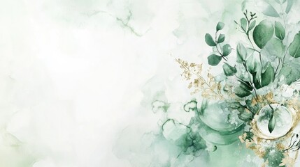 Watercolor illustration of an emerald green wedding invitation template for social media posts