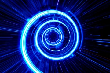 Futuristic Glowing Blue Vortex Tunnel with Neon Light.generative AI
