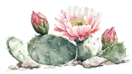 Naklejka premium Watercolor illustration of a cactus flower