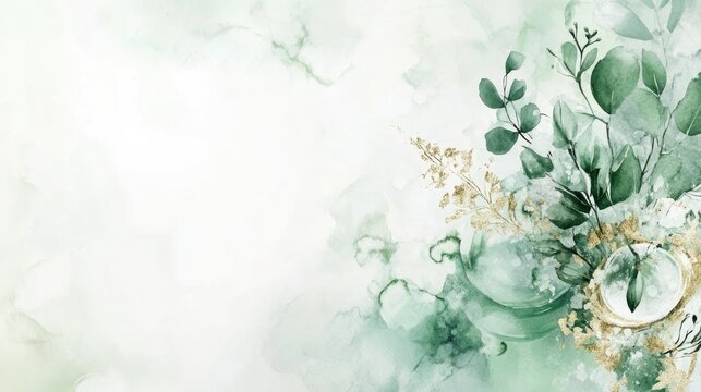 Watercolor illustration of an emerald green wedding invitation template for social media posts