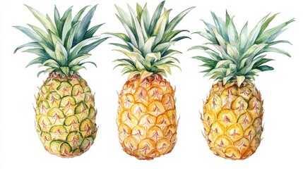 Watercolor illustration of a pineapple Exotic fruit depicted on a white background Suitable for menu design tags and packaging for cosmetic products