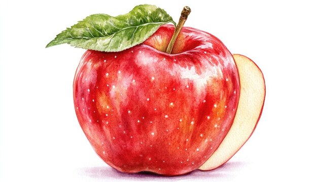 Vibrant red apple watercolor botanical illustration ideal for prints invitations postcards celebrating autumn harvest festivals and culinary themes