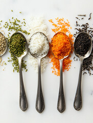 Floral Versus Root Extracts: Champa Rice Culinary Contrast with Vibrant Colors and Herbal Nuance