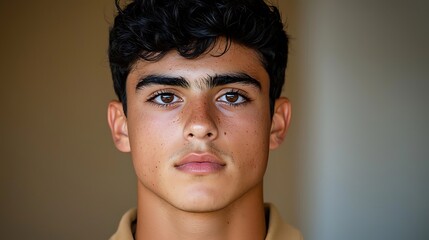 Fototapeta premium Young man captures attention with striking expression and intense gaze in portrait photography