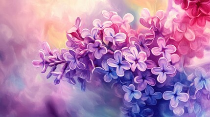 Fototapeta premium Watercolor depiction of vibrant lilac blossoms