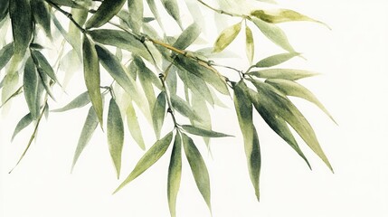 Fototapeta premium Watercolor Artwork of Bamboo Leaves