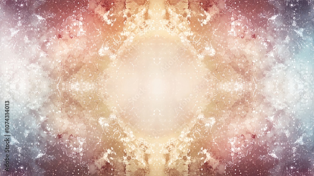 Poster watercolor illustration featuring an ethereal magical background showcasing a symmetric border of so