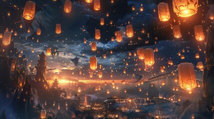 Stretching out as far as the eye can see a countless number of lanterns create a dreamy otherworldly scene overhead.