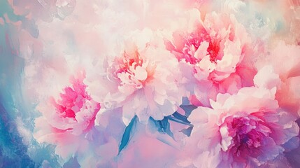 Peonies in watercolor style for spring and summer
