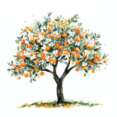 Fototapeta premium Watercolor Whimsical Orange Blossom Tree Illustration