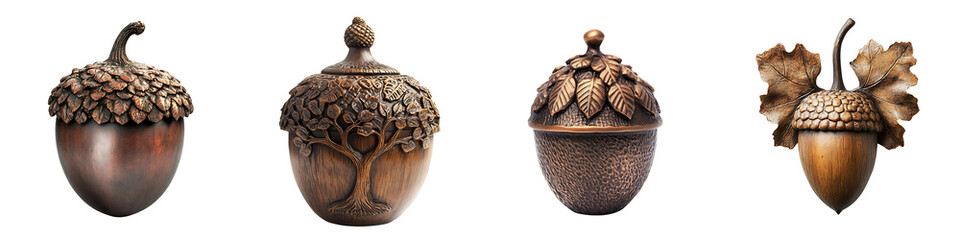 Set of an acorn, isolated on a transparent background. 