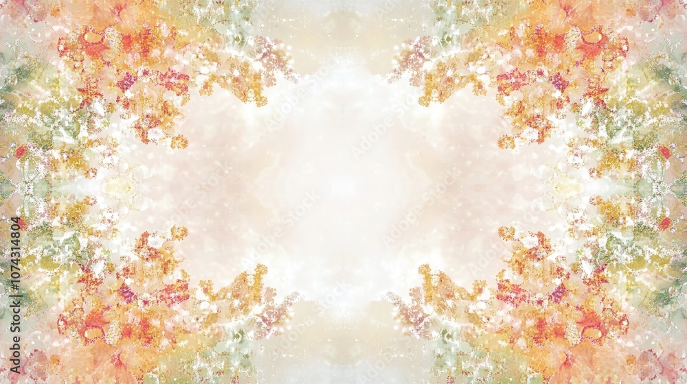 Poster watercolor illustration featuring an ethereal magical background showcasing a symmetric border of so