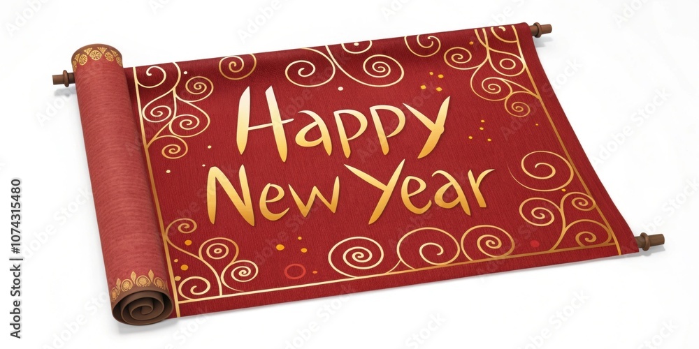 Poster festive red and gold scroll a rich red scroll highlighted with gold accents featuring the words happ