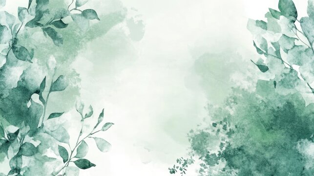 Watercolor illustration of an emerald green wedding invitation template for social media posts