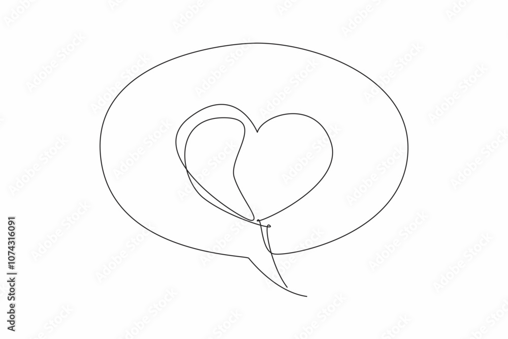 Poster continuous one line drawing callout with heart symbol in middle. typing. open the conversation with 