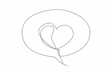 Continuous one line drawing callout with heart symbol in middle. Typing. Open the conversation with love. Full of love messages. National Screenwriters Day. Single line draw design vector illustration