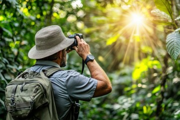 Wildlife Ranger Observing Animal Tracks in Forest