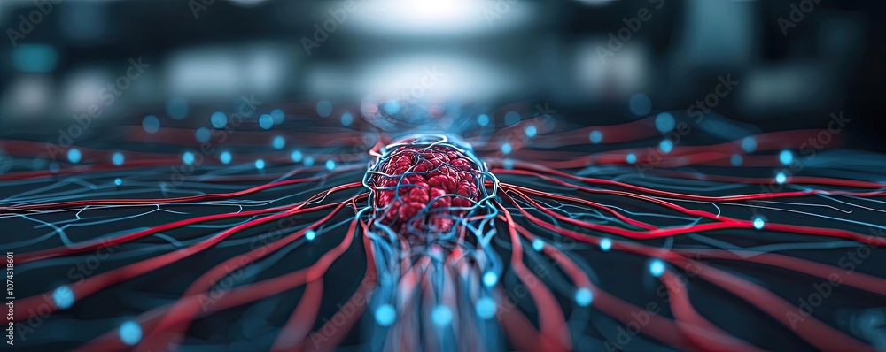 Aufkleber 3d render of a brain with neural connections in blue and red colors.