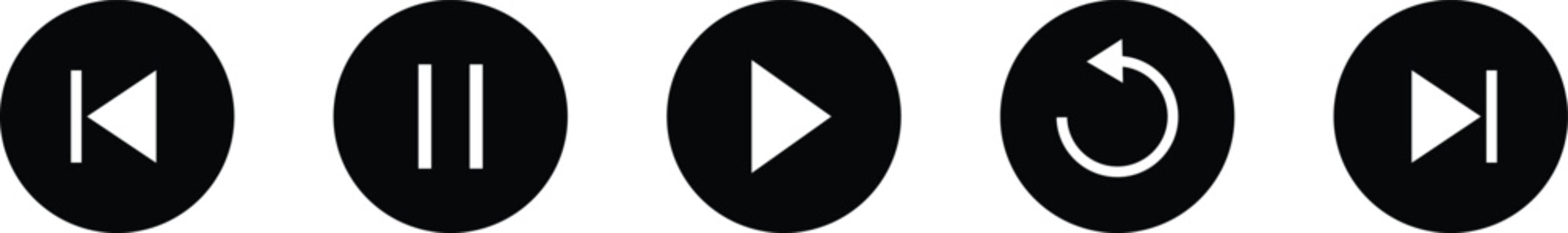 Media player icons. Player button icon. Vector play, rewind, pause, stop buttons. Audio wave icon. collection of multimedia symbols, media player buttons. play pause resume fast forward