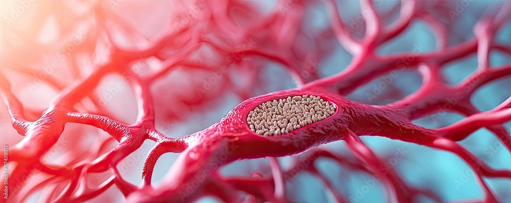 Poster Close-up view of red cellular structures with a bright background.