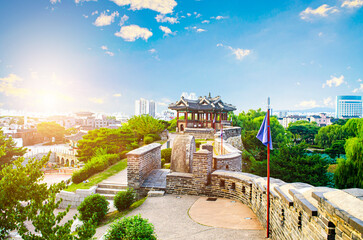 Hwaseomun Gate of Hwaseong Fortress in Suwon, UNESCO world heritage in South Korea