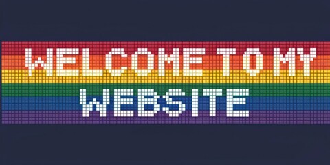 Technicolor Flash An animated banner showcasing a pixelated rainbow gradient alternating colors rapidly while the text Welcome to My Website appears letter by letter each flashing