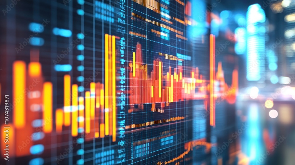 Poster digital data visualization showcasing graphs and metrics.