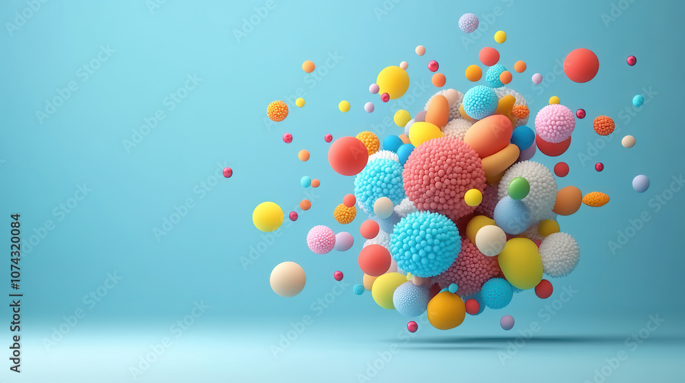 Poster colorful abstract shapes with fluffy textures create vibrant scene, showcasing playful explosion of 