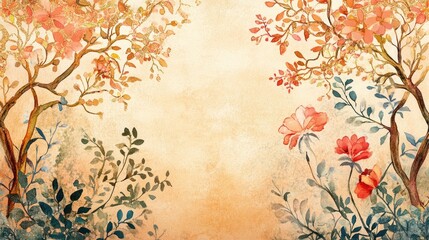 Watercolor illustration of traditional Mughal artwork with antique gold detailing