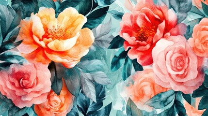 Watercolor illustration of vibrant flowers and foliage Botanical graphic element for design