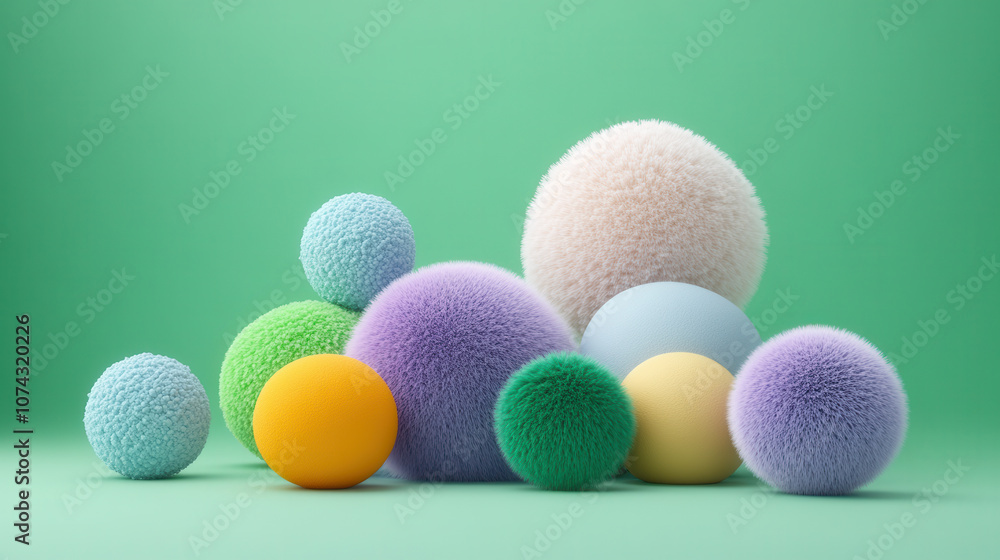Aufkleber fluffy textured geometric forms in vibrant colors on green background create playful and inviting at
