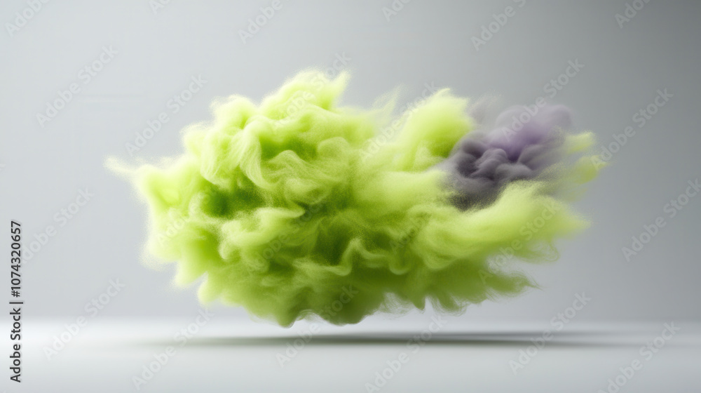 Poster fluffy green and purple abstract 3d forms create vibrant, dynamic visual. soft textures evoke sense 