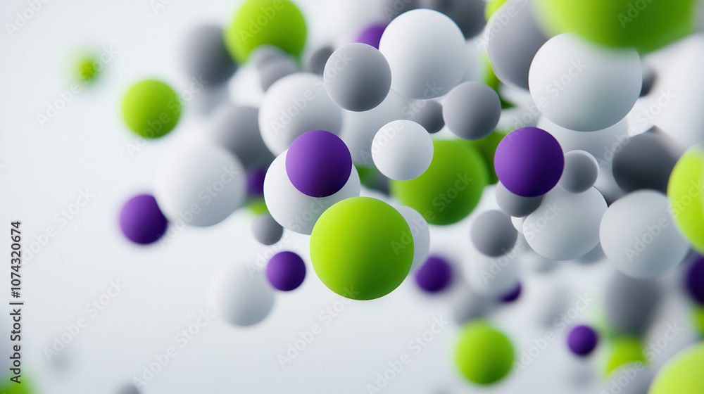 Aufkleber vibrant abstract 3d forms with fluffy textures in green, purple, and gray create dynamic visual expe