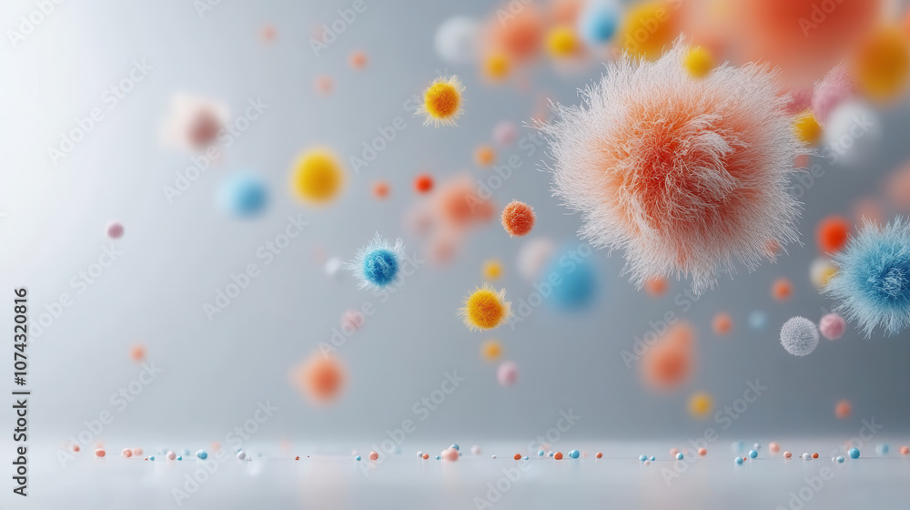Poster fluffy abstract shapes in vibrant colors create dynamic, playful atmosphere. soft textures and float