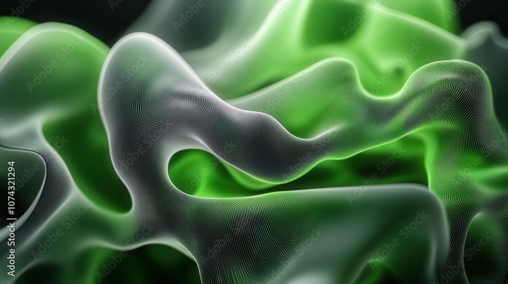 Poster abstract green and white flowing textures create dynamic visual effect, evoking sense of movement an