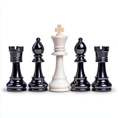 A photostock of a classic chess set with pieces arranged, isolated on white background, High Quality
