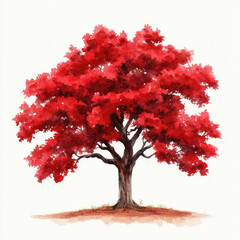 Watercolor Delightful Red Oak Tree Illustration