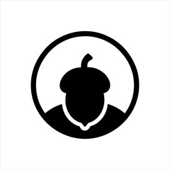 Black circle with acorn silhouette vector logo illustration design on white background.