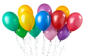 A bunch of colorful helium balloons floating together