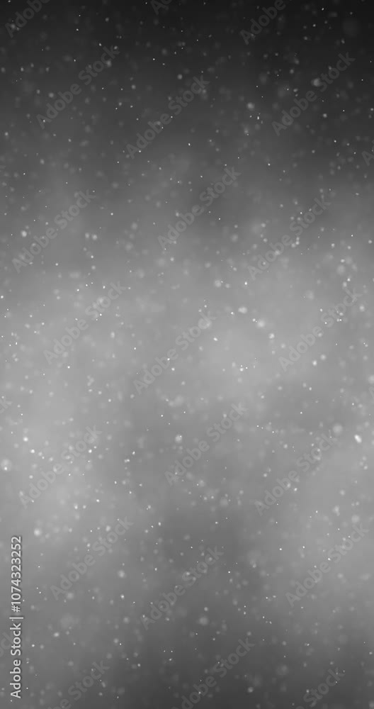 Poster realistic sky with bw foggy light and slow motion snowfall loop vertical background.