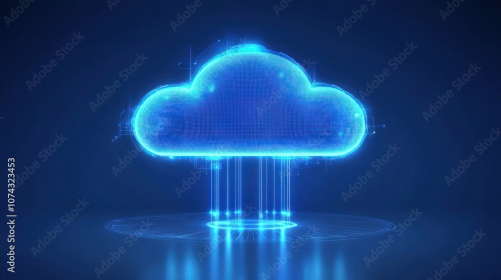 Poster a glowing digital cloud symbol representing data storage and technology.