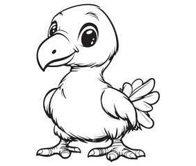 Hand drawn vector illustration of a bird, Cute baby cartoon bird icon
