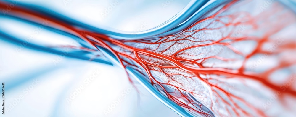 Poster abstract view of colorful veins and arteries on a white background.