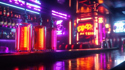 Fototapeta premium Neon Bar with Bottles