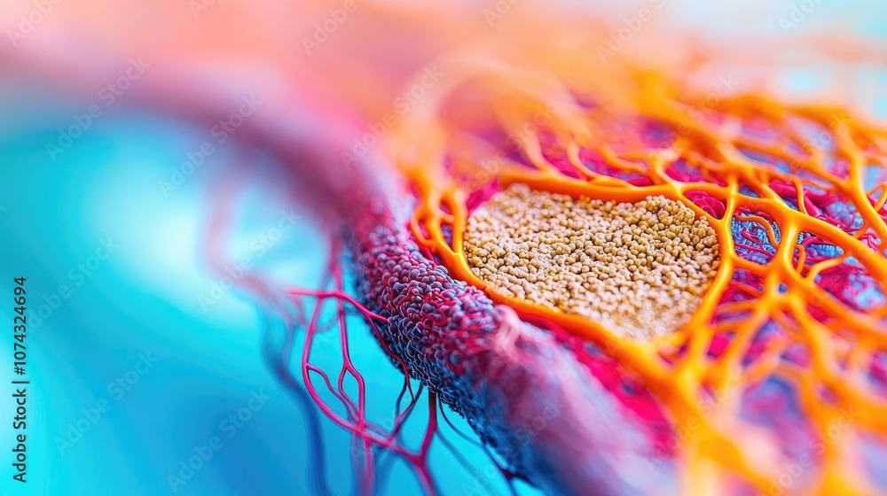 Poster Colorful abstract representation of cellular structure, intricate cellular details.