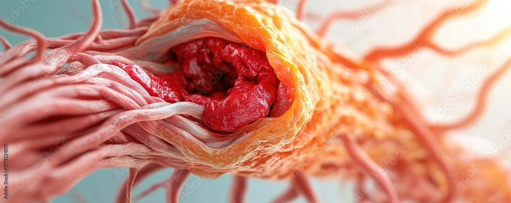 Poster Close-up view of intricate cell structures with vibrant colors and textures.