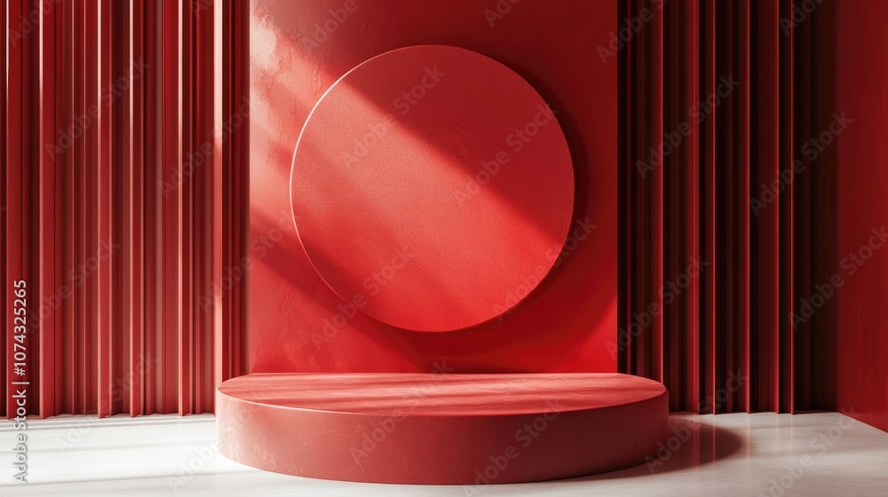 Poster 3d rendering of a blank backdrop for cosmetics featuring a modern red podium setting
