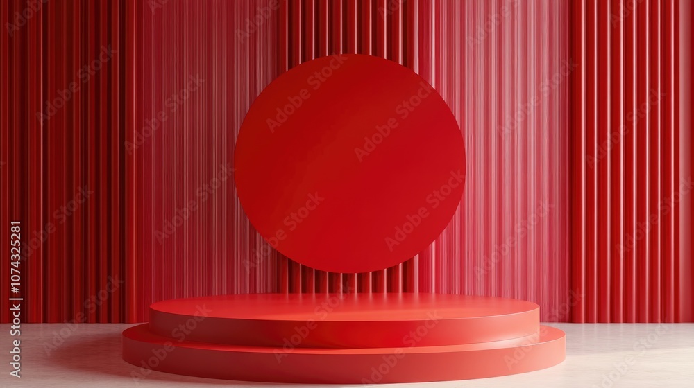Poster 3d rendering of a blank backdrop for cosmetics featuring a modern red podium setting